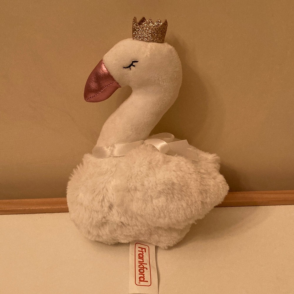 Frankford Princess Swan Plush 8" Stuffed Animal White Pink Gold Shimmer Crown